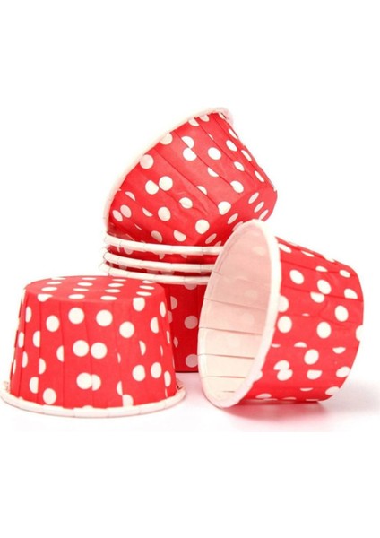 Kırmızı Puantiyeli Muffin Kağıt Kapsül 25 Adet 50X39 mm