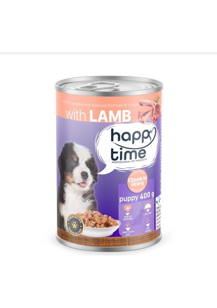 Happy Time Yavru Köpekler Için Kuzu Parça Etli Konserve 12 x 400 gr