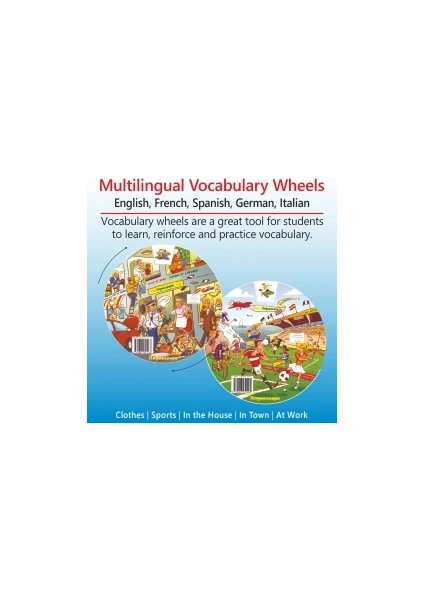 Kelime Çarkları Seti - 5 Dilde Temel Kelimeler (İngilizce, Almanca, İspanyolca, Fransızca, İtalyanca) Multilingual Vocabulary Wheels