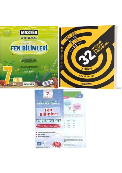 7. Sınıf Master Fen Bilimleri Soru Bankası ve 32 Haftalık Kazanım Denemeleri +Yaprak Test