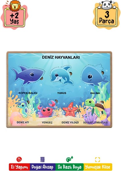 212 Toyzz Ahşap Eğitici Öğretici Yapboz 3lü Set Deniz Hayv-çiftlik Hayv.koyun Puzzle