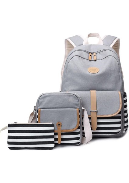 Unisex Çanta Seti (Laptop Bölmeli Sırt Çantası, Çapraz Çanta, Telefon Çantası) Gri SRT8893-1