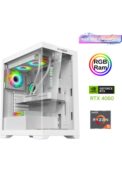 Xsr816 Ryzen 5 5600 16GB Ram 512GB M.2 NVMe SSD 8GB RTX4060 27"Curved 180Hz Sıvı Soğutma Oyun Bilgisayarı
