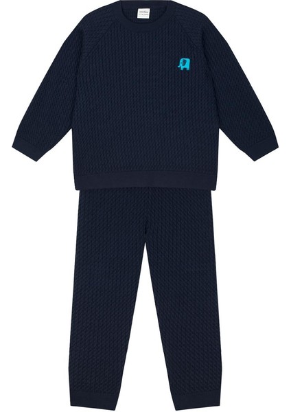 Fil Nakışlı Lacivert Balıksırtı Kazak ve Pantolon