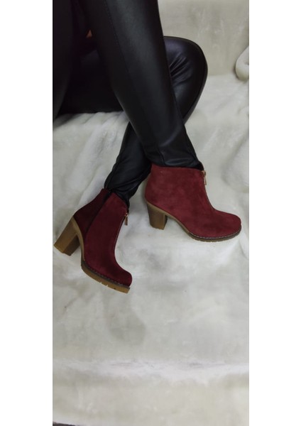 Lacivert Gerçek Süet Deri Fermuarlı Topuklu Kadın Bot (3A) - Bordo - 37 - ST01447-BORDO-37 fiyatları