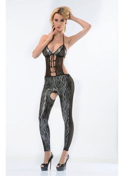Zebra Desenli Lame Vücut Çorabı-490