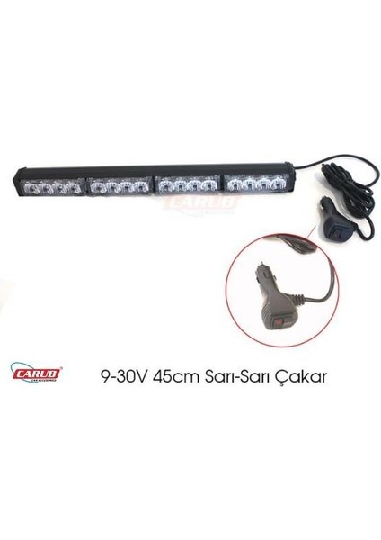 9V-30V Çakar LED Lamba Off-Road (16 Ledli) (17 Fonksiyonlu) (Sarı-Sarı) (440*37 Mm)