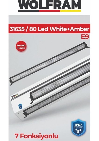 10V-30V LED Bar Off-Road Beyaz-Turuncu Çakarlı (Çakar Tepe Lamba) 7 Fonksiyonlu (137 Cm) E9