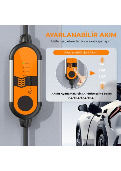 EV Type2 3,5kW 16A Taşınabilir Elektrikli Araç Şarj Cihazı