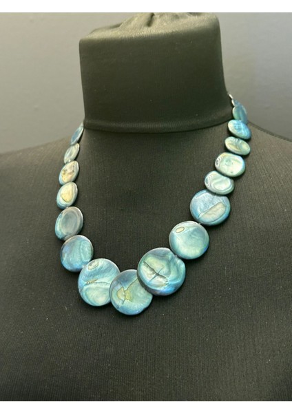 Sedef Cam Taşlı Tasarım Kadın Kolye Boy 24 cm