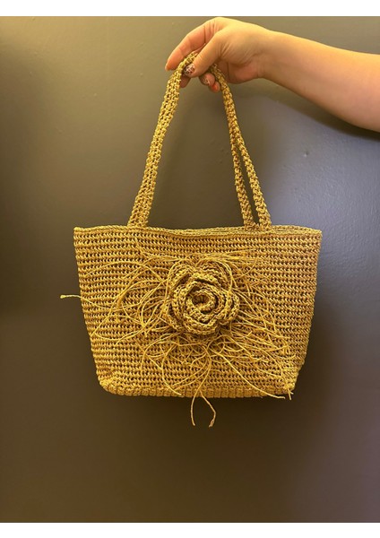 El Örgüsü Püskül Güllü Tasarım Kaddın Omuz El Çantası 36X25 cm