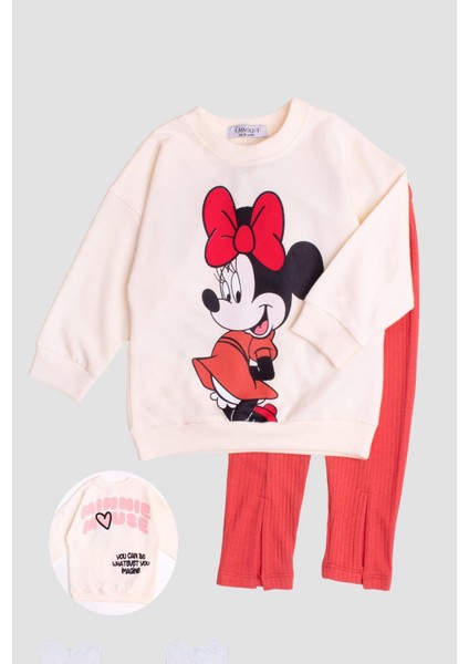 Minnie Mause Büyük Baskılı Oversize Alt Üst Çocuk Çocuk Eşorfman Takımı