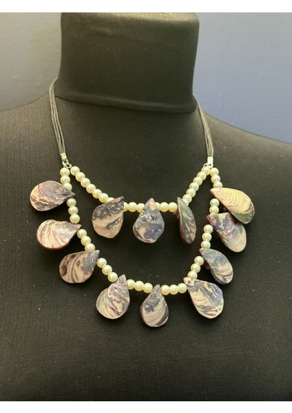 Sedef Cam Boncuklu Inci Boncuklu Kadın Kolye Boy 19 cm modelleri