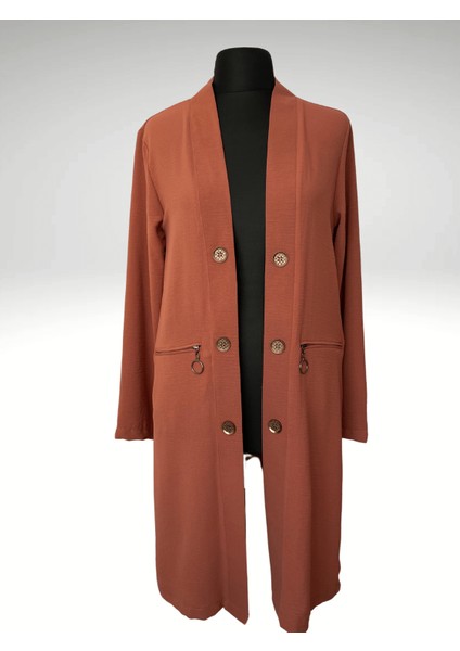 Kadın Önü Açık Fermuar Cepli Ayrobin Rahat Kesim Hırka