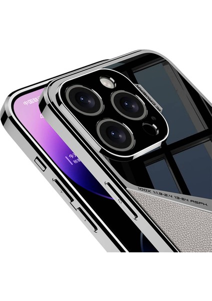 Alan Tech Apple iPhone 15 Pro Kılıf Ultra Ince Kamera Korumalı Pc + Deri Arka Yüzey Zore X-Pro Kapak-Titanyum-