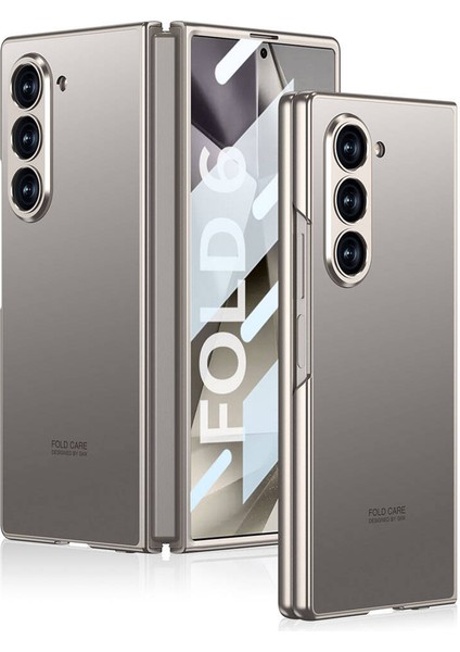 Alan Tech Galaxy Z Fold 6 Kılıf Titanyum Metal Tasarımlı Zore Kıpta Caz Kapak-Titanyum-Gri