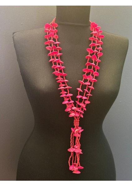 El Yapımı Deniz Midye Kabuklu Boncuklu Tasarım Kadın Kolye Boy 34 cm