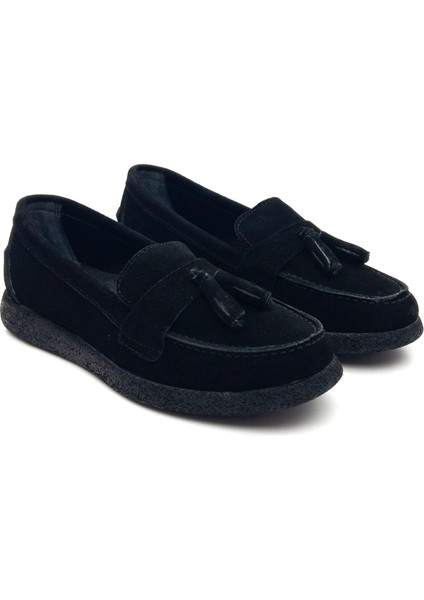 23075604k Kadın Süet Deri Püsküllü Comfort Babet Ayakkabı