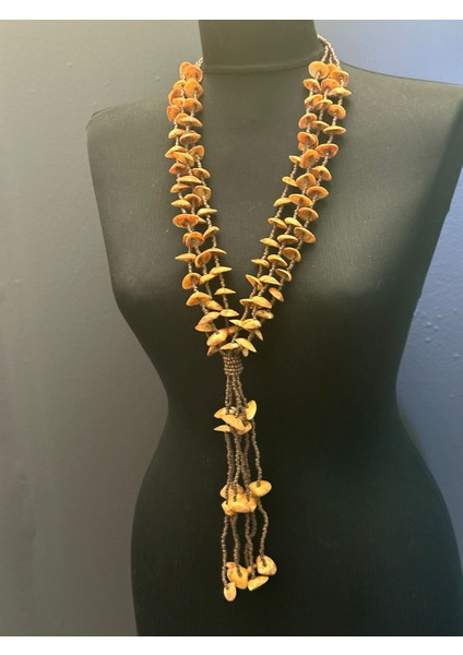 El Yapımı Deniz Midye Kabuklu Boncuklu Tasarım Kadın Kolye Boy 34 cm indirimleri