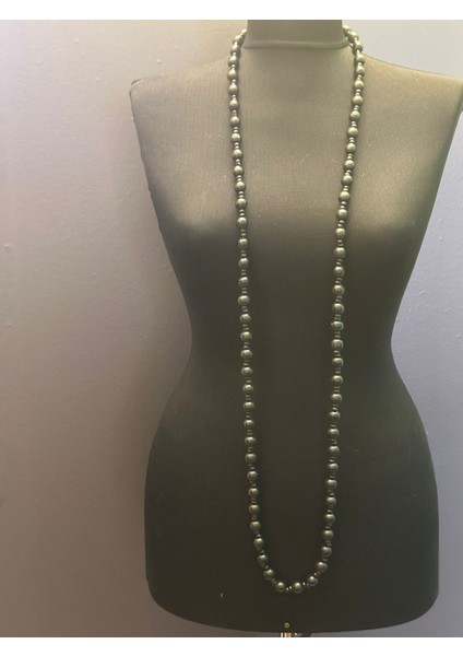 Siyah Bambu Boncuklu Kadın Kolye Boy 68 cm