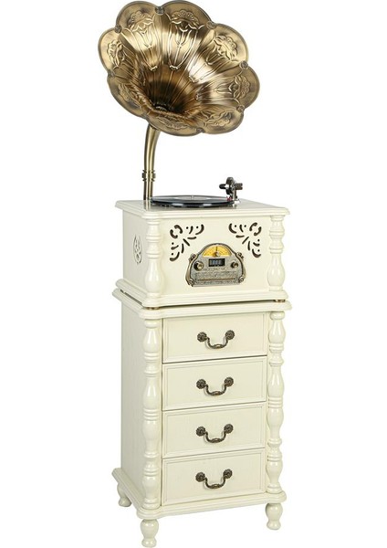 Çekmeceli Ahşap Gramafon Krem AK.WLT0786