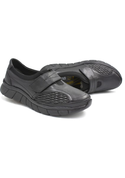 (Ayak Trendi) Deri Phlon Hafif Taban Cırtlı Günlük Comfort Kadın Ayakkabı Siyah
