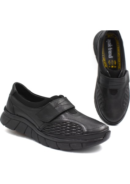 (Ayak Trendi) Deri Phlon Hafif Taban Cırtlı Günlük Comfort Kadın Ayakkabı Siyah fiyatları