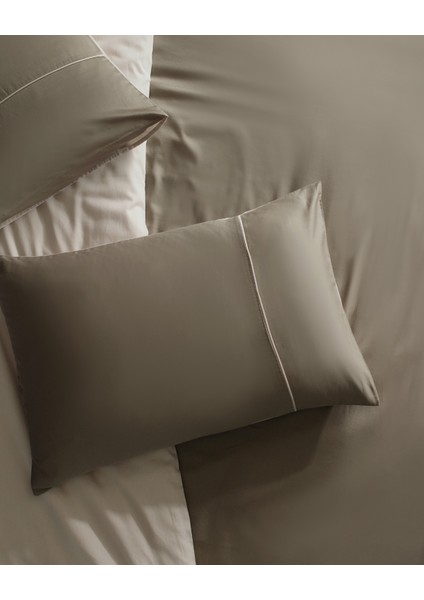 Danton King Size Saten %100 Pamuk Biyeli Düz Boya Nevresim Takımı - Vizon/taş