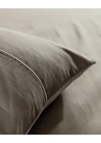 Danton King Size Saten %100 Pamuk Biyeli Düz Boya Nevresim Takımı - Vizon/taş