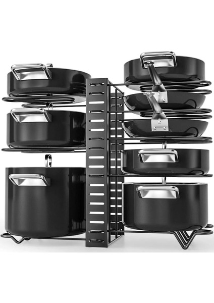 Genel Markalar 53 x 44 Dolap Için Tencere ve Tava Düzenleyici Organizer Raf 8 Katlı - DDLC-558 Metal Siyah 8 Metal