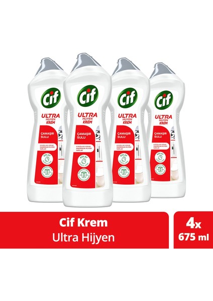 Krem Yüzey Temizleyici Çamaşır Suyu Katkılı Ultra Hijyen 675 ml 4 Adet