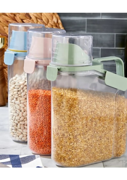 1 Parça Contalı Hava Almaz Bakliyat Sıvı Mama Deterjan Gibi Ürün Saklama Kabı Plastik Mavi 1 - 2 L