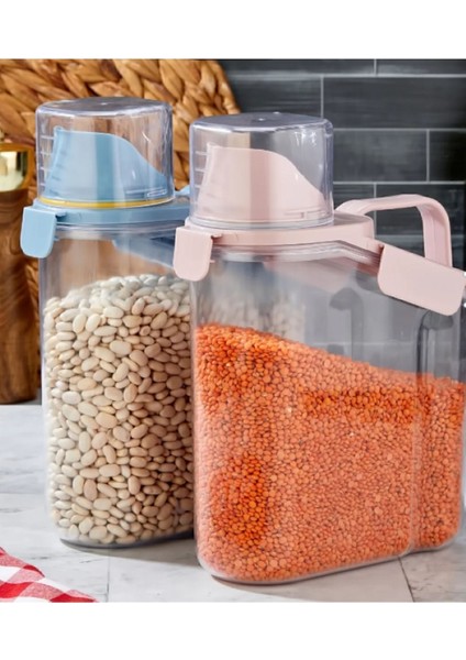 1 Parça Contalı Hava Almaz Bakliyat Sıvı Mama Deterjan Gibi Ürün Saklama Kabı Plastik Mavi 1 - 2 L