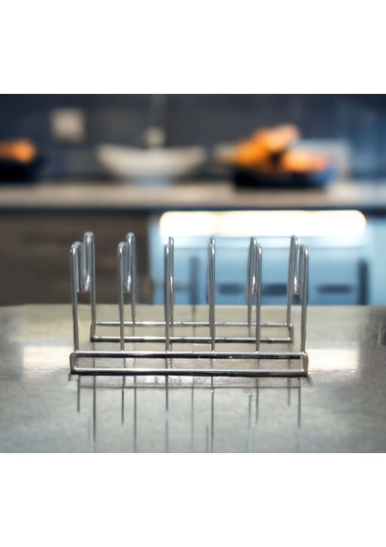 Metal Metal Krom Tava ve Tencere Kapağı Düzenleyici Tava Organizeri 000175 1 Parça Bej 20 x 30 Mutf