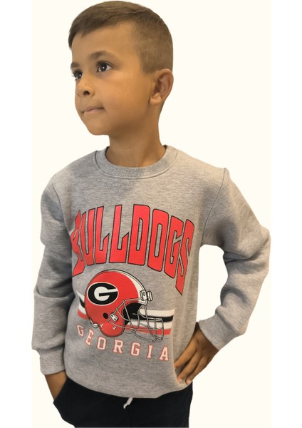 Bulldogs Baskılı 3 Iplik Şardonlu Gri Çocuk Sweatshirt