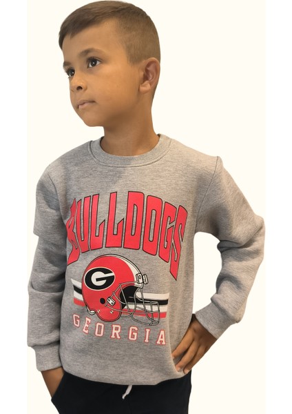 Bulldogs Baskılı 3 Iplik Şardonlu Gri Çocuk Sweatshirt