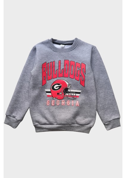 Bulldogs Baskılı 3 Iplik Şardonlu Gri Çocuk Sweatshirt