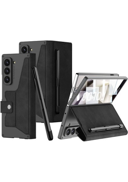 Galaxy Z Fold 6 Kılıf Kamera Korumalı Kadife Tasarımlı Zore Kıpta Kalemli Fest Kapak-Siyah