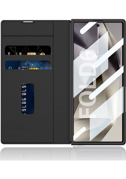 Galaxy Z Fold 6 Kılıf Kamera Korumalı Kadife Tasarımlı Zore Kıpta Kalemli Fest Kapak-Siyah