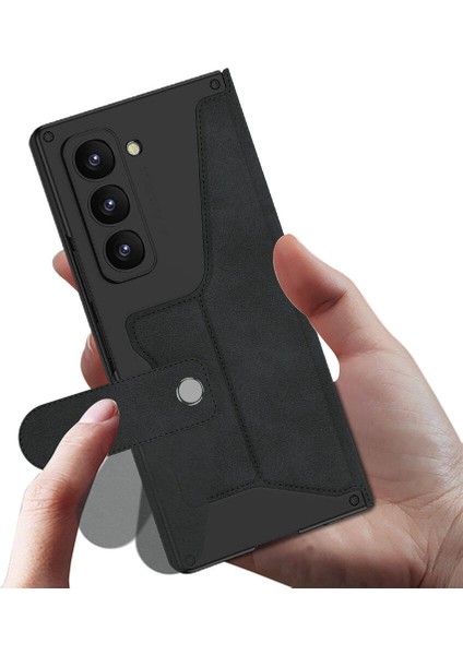 Galaxy Z Fold 6 Kılıf Kamera Korumalı Kadife Tasarımlı Zore Kıpta Kalemli Fest Kapak-Siyah