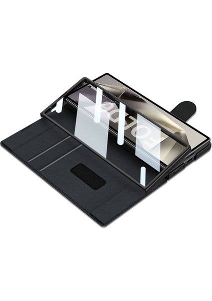 Galaxy Z Fold 6 Kılıf Kamera Korumalı Kadife Tasarımlı Zore Kıpta Kalemli Fest Kapak-Siyah