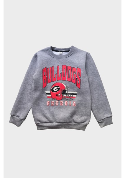 Bulldogs Baskılı 3 Iplik Şardonlu Gri Çocuk Sweatshirt