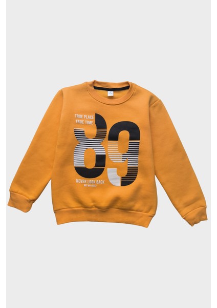 89 Baskılı 3 Iplik Şardonlu Sarı Çocuk Sweatshirt