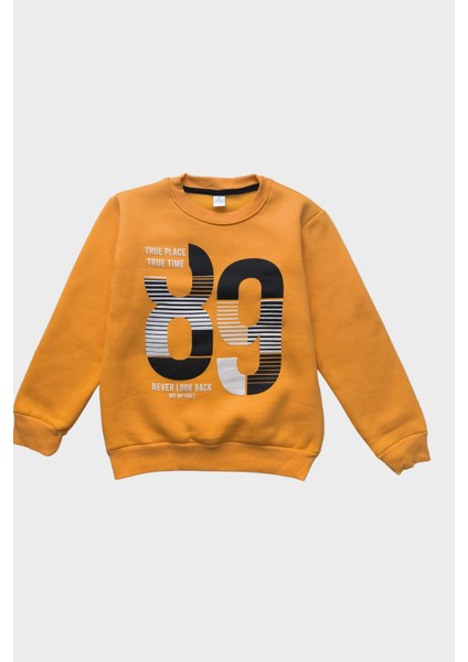 89 Baskılı 3 Iplik Şardonlu Sarı Çocuk Sweatshirt