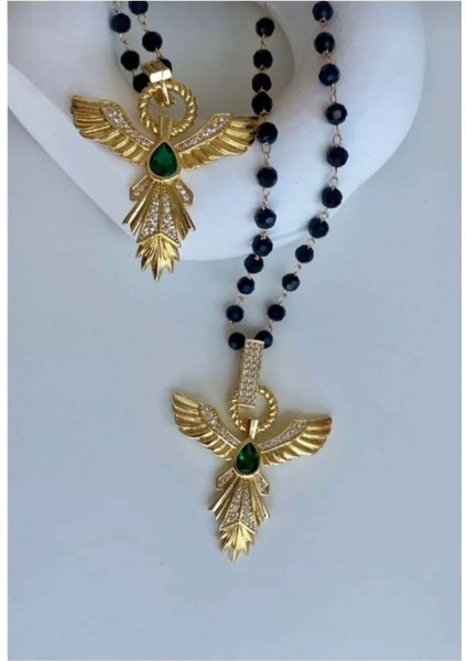 Çelik Kristal Boncuklu Anka Kuşu Kolye | Zirkon Taşlı Altın Renk fiyatları