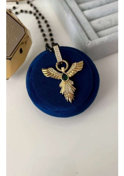 Çelik Kristal Boncuklu Anka Kuşu Kolye | Zirkon Taşlı Altın Renk fırsatları