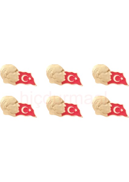 Atatürk Profilli Türk Bayrağı Yaka Rozeti 1 Paket 6lı
