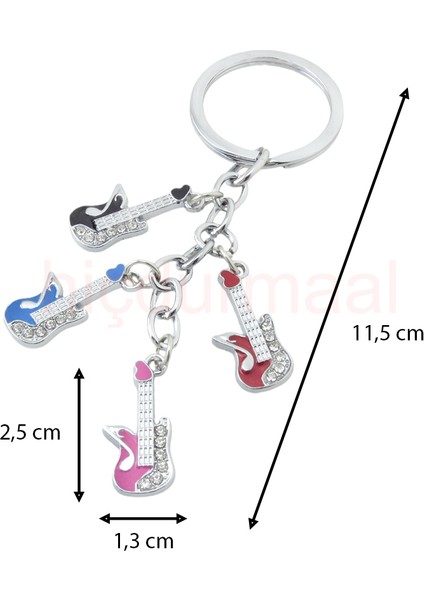 Taş Süslemeli Mini Elektro Gitar Salkım Anahtarlık 1 Adet