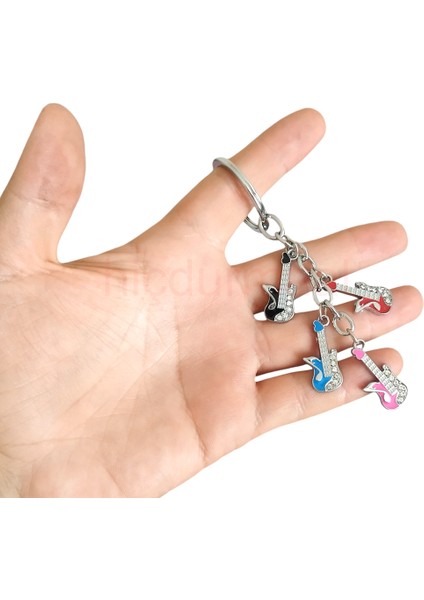 Taş Süslemeli Mini Elektro Gitar Salkım Anahtarlık 1 Adet