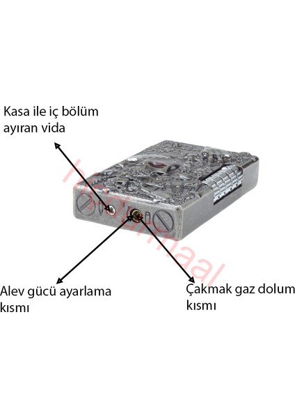 Kabartmalı Kuru Kafa Desenli Metal Gazlı Çakmak 1 Adet